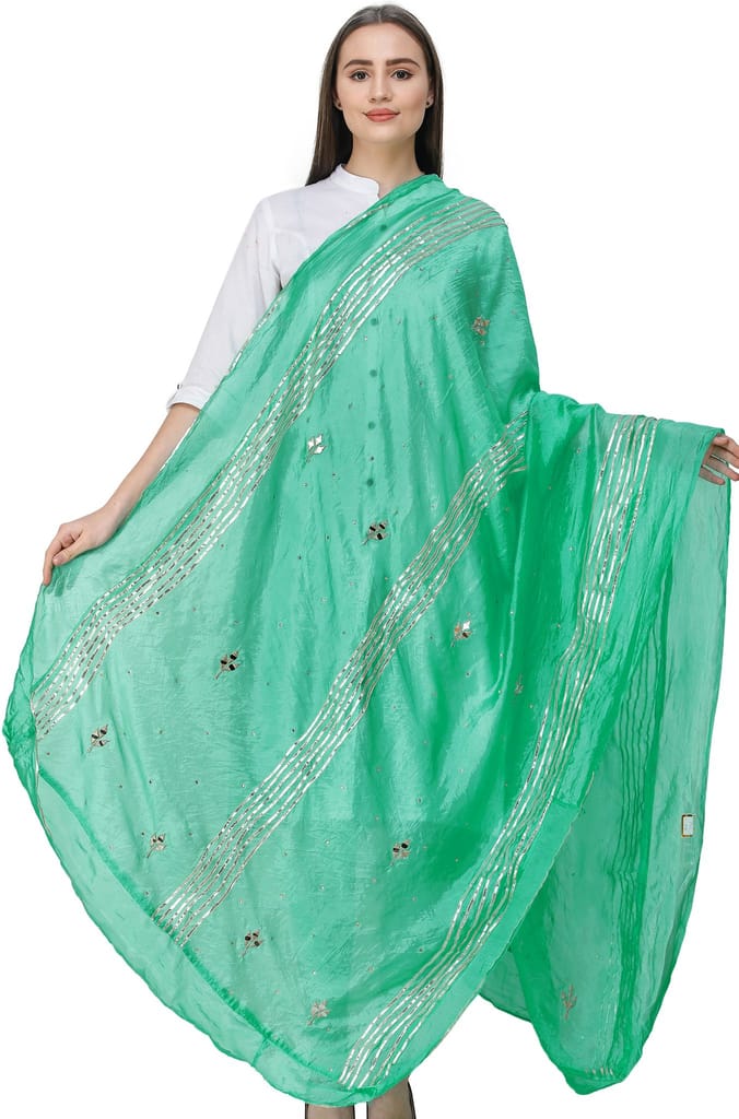 Jade-Cream Dupatta from Amritsar with Gota Patches and Frill Border - Dupattas & Shawls | Buy online on ZillyBuy