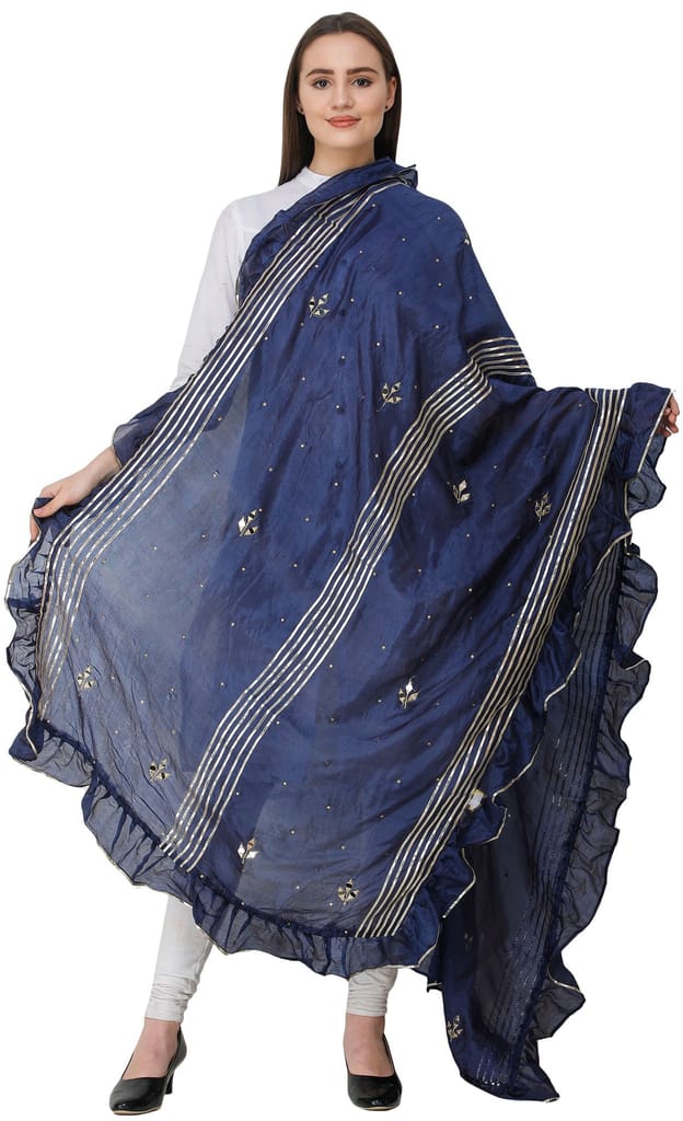 Patriot-Blue Dupatta from Amritsar with Gota Patches and Frill Border - Dupattas & Shawls | Buy online on ZillyBuy