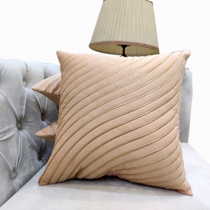Beige & Fawn Striped Set of 3 Ethnic Motifs Embroidered Zipper Square Cushion Covers (16x16 inch or 40 x 40 cm)