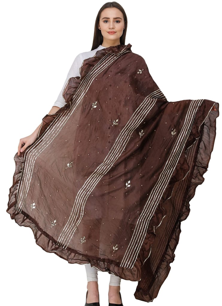 Chestnut Dupatta from Amritsar with Gota Patches and Frill Border - Dupattas & Shawls | Buy online on ZillyBuy