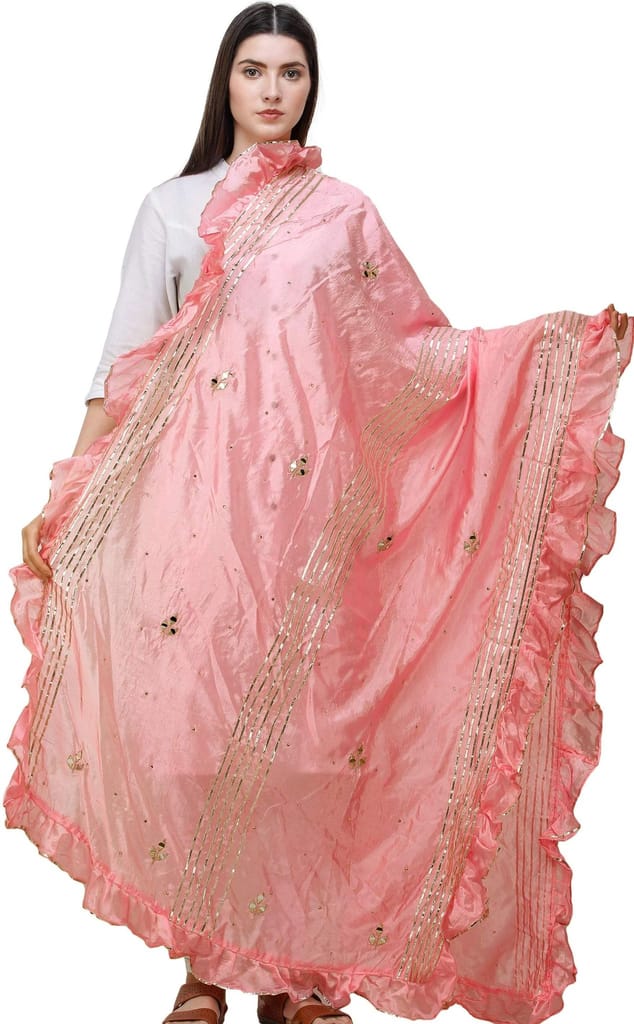 Conch-Shell Dupatta from Amritsar with Gota Patches and Frill Border - Dupattas & Shawls | Buy online on ZillyBuy
