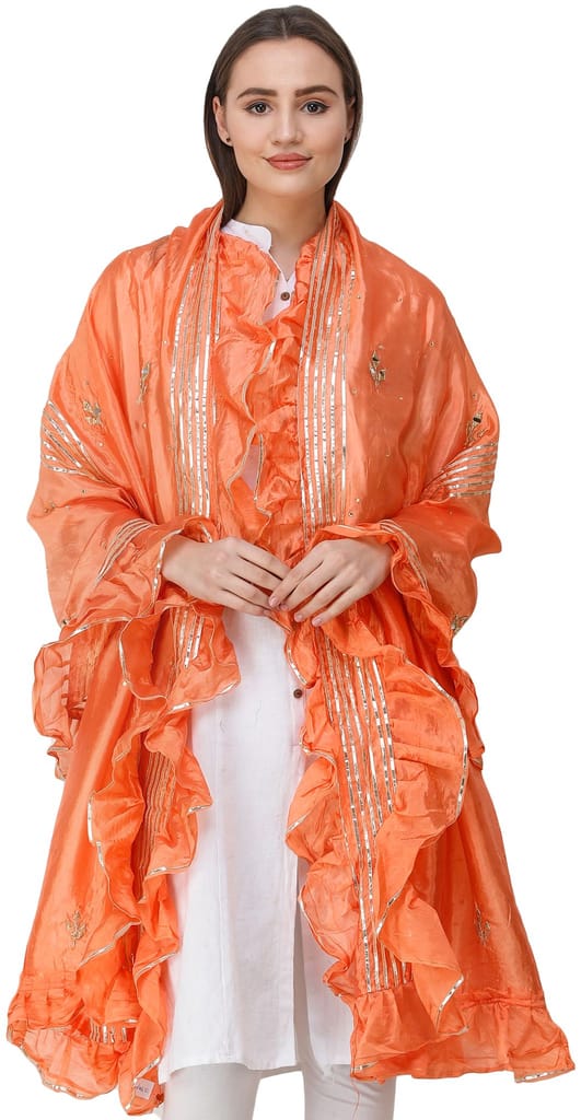 Canyon-Sunset Dupatta from Amritsar with Gota Patches and Frill Border - Dupattas & Shawls | Buy online on ZillyBuy