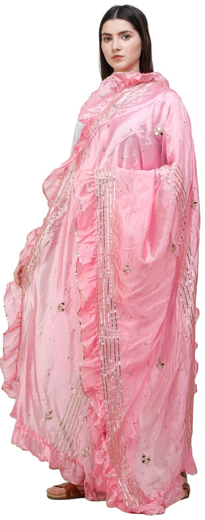 Candy-Pink Dupatta from Amritsar with Gota Patches and Frill Border - Dupattas & Shawls | Buy online on ZillyBuy