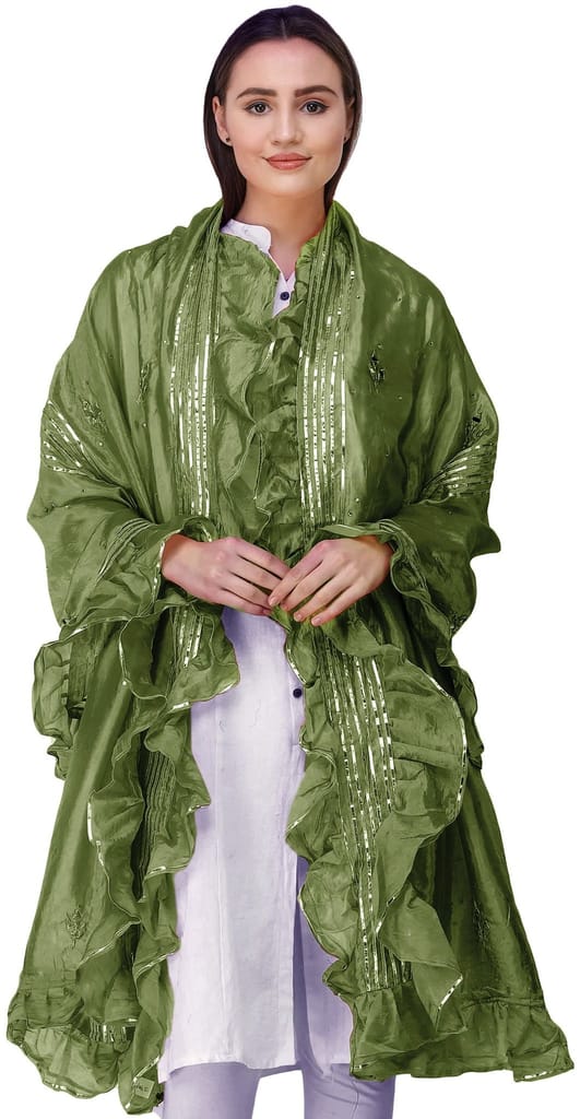 Calla-Green Dupatta from Amritsar with Gota Patches and Frill Border - Dupattas & Shawls | Buy online on ZillyBuy