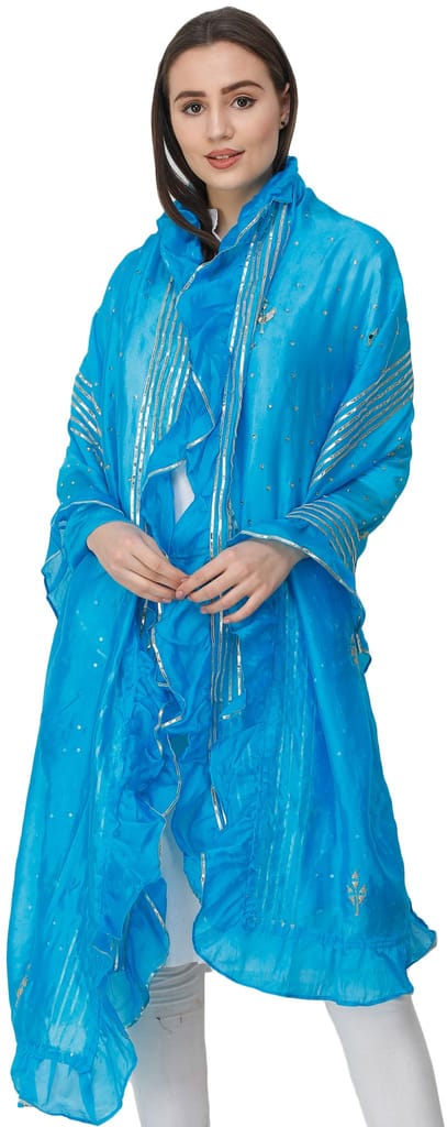 Bluejay Dupatta from Amritsar with Gota Patches and Frill Border - Dupattas & Shawls | Buy online on ZillyBuy