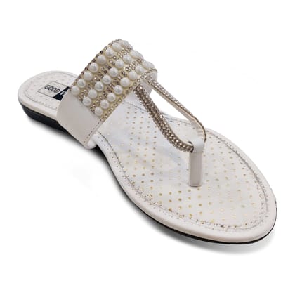 White Silver Metallic Comfortable and Stylish Flats Fashion Sandals Slip On | For Casual Wear, Party and Formal Wear Occasions | For Women & Girls (numeric_6)