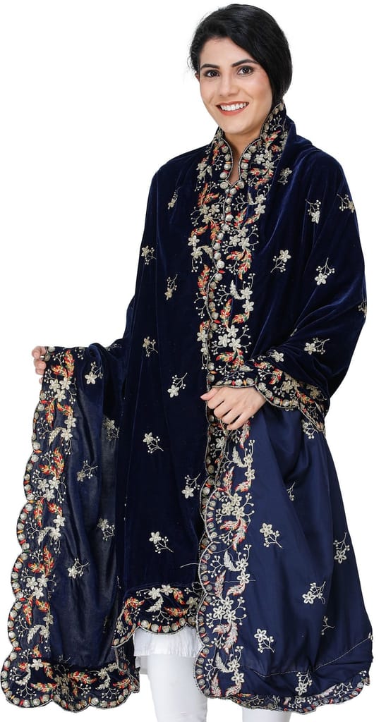 Graystone Velvet Dupatta from Amritsar with Embroidered Flowers and Sequins - Dupattas & Shawls | Buy online on ZillyBuy