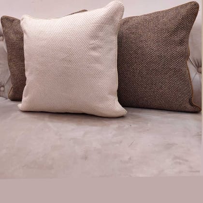 Cream Brown Self Design Woven Geometric Woven Zipper Square Combo Set Cushion Covers (16x16 inch or 40 x 40 cm) Set of 3