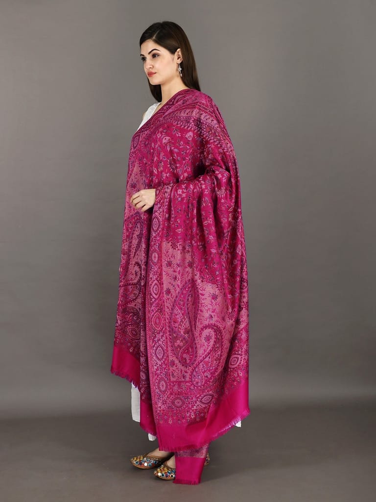 Very-Berry Reversible Jamawar Shawl with Woven Paisleys - Dupattas & Shawls | Buy online on ZillyBuy