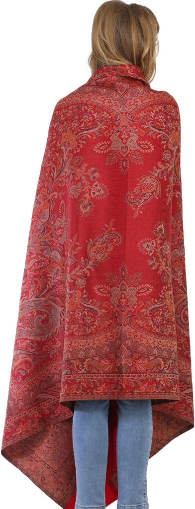 Rococco-Red Reversible Jamawar Shawl with Woven Paisleys - Dupattas & Shawls | Buy online on ZillyBuy