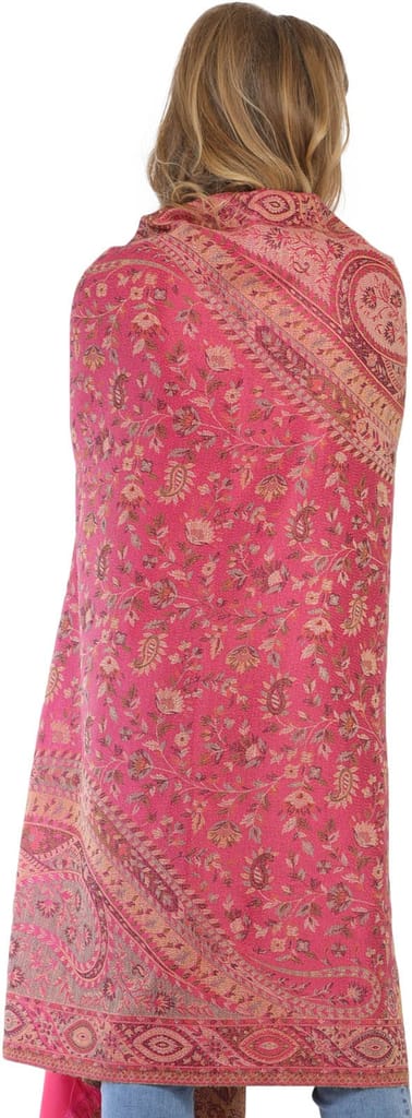 Hot-Pink Reversible Jamawar Shawl with Woven Paisleys - Dupattas & Shawls | Buy online on ZillyBuy