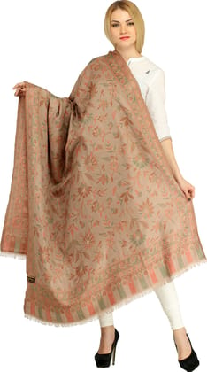 Rugby-Tan Reversible Jamawar Shawl with Woven Paisleys