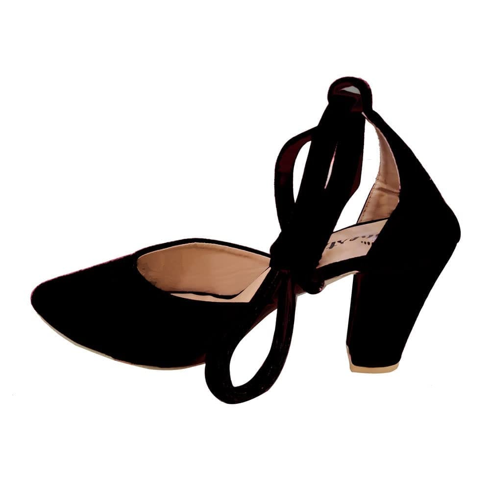 Black Suede Comfortable and Stylish Strappy Tie up Lacy High Heels | For Casual Wear, Party and Formal Wear Occasions 3 Inches Heel | For Women & Girls - Heels | Buy online on ZillyBuy
