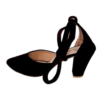 Black Suede Comfortable and Stylish Strappy Tie up Lacy High Heels | For Casual Wear, Party and Formal Wear Occasions 3 Inches Heel | For Women & Girls