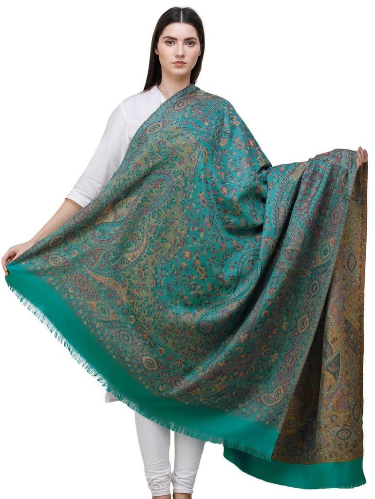 Proud- Peacock Reversible Jamawar Shawl with Woven Paisleys - Dupattas & Shawls | Buy online on ZillyBuy