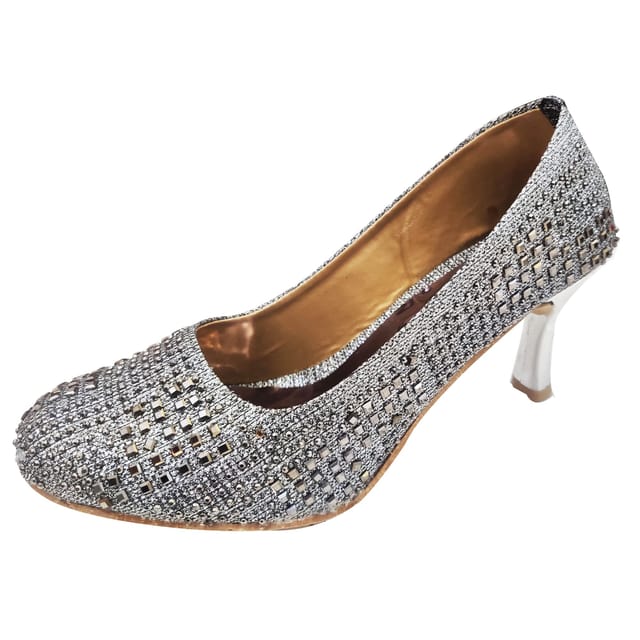 Capone 145 Block Heel Cristal Embellished Slingback Women Silver Shoes |  caponeoutfitters.com