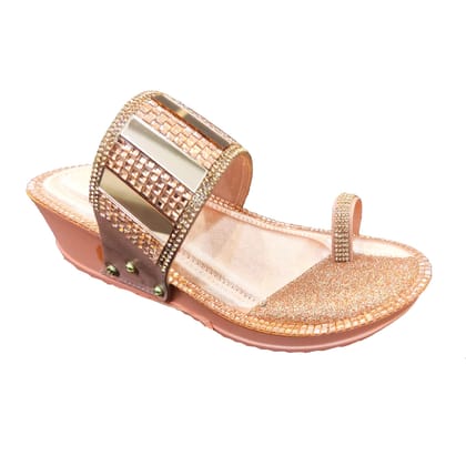 Peach Embellished Stone Studded Back open Comfortable and Stylish Wedges Wedding Heels Slip On | For Casual Wear, Party and Formal Wear Occasions 2 Inches Heel | For Women & Girls
