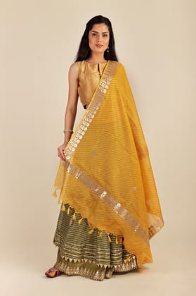 Marigold Traditional Leheriya Tie-Dye Kota Doria Cotton Dupatta from Jodhpur