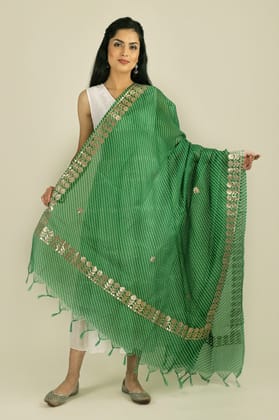 First-Tee Traditional Leheriya Tie-Dye Kota Doria Cotton Dupatta from Jodhpur
