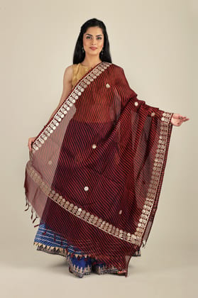 Lava-Falls Leheria Kota Doria Extra-Wide Dupatta from Jodhpur with Gota Border