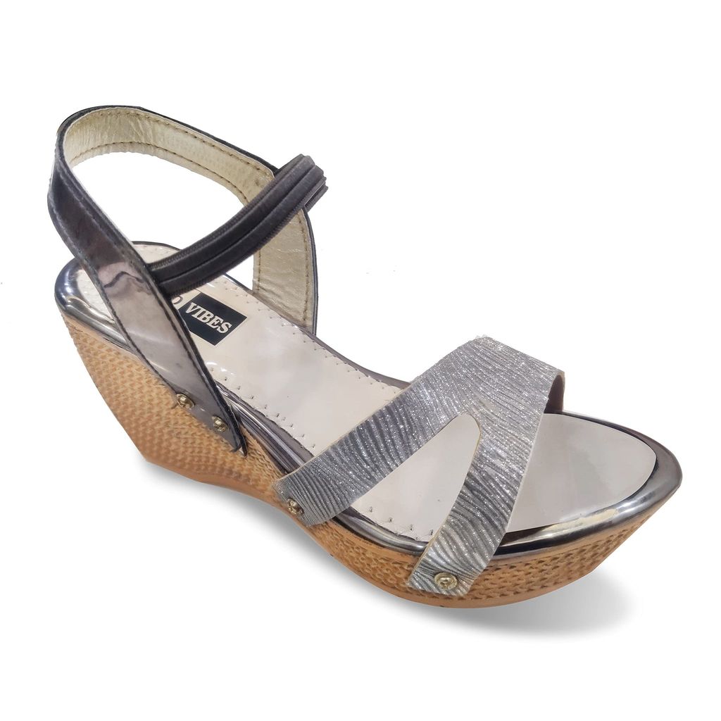 Silver Shimmer Open Toe Comfortable and Stylish Block Heels Slip On | for Casual Wear, Party and Formal Wear Occasions 3 Inches Heel | for Women & Girls - Heels | Buy online on ZillyBuy
