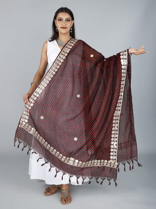 Black Leheria Kota Doria Extra-Wide Dupatta from Jodhpur with Gota Border