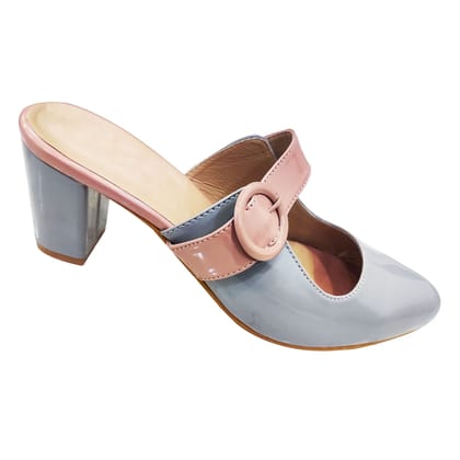 Peach Grey Fashion Sandals | Synthetic Comfortable and Stylish Block Slip On | For Casual Office Wear & Formal Party Wear Occasions 3 Inches Heel | For Women & Girls