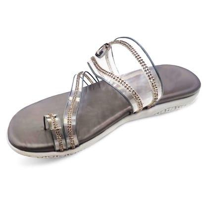 Amello Grey Stone Embellished Slippers Flats for Women and Girls