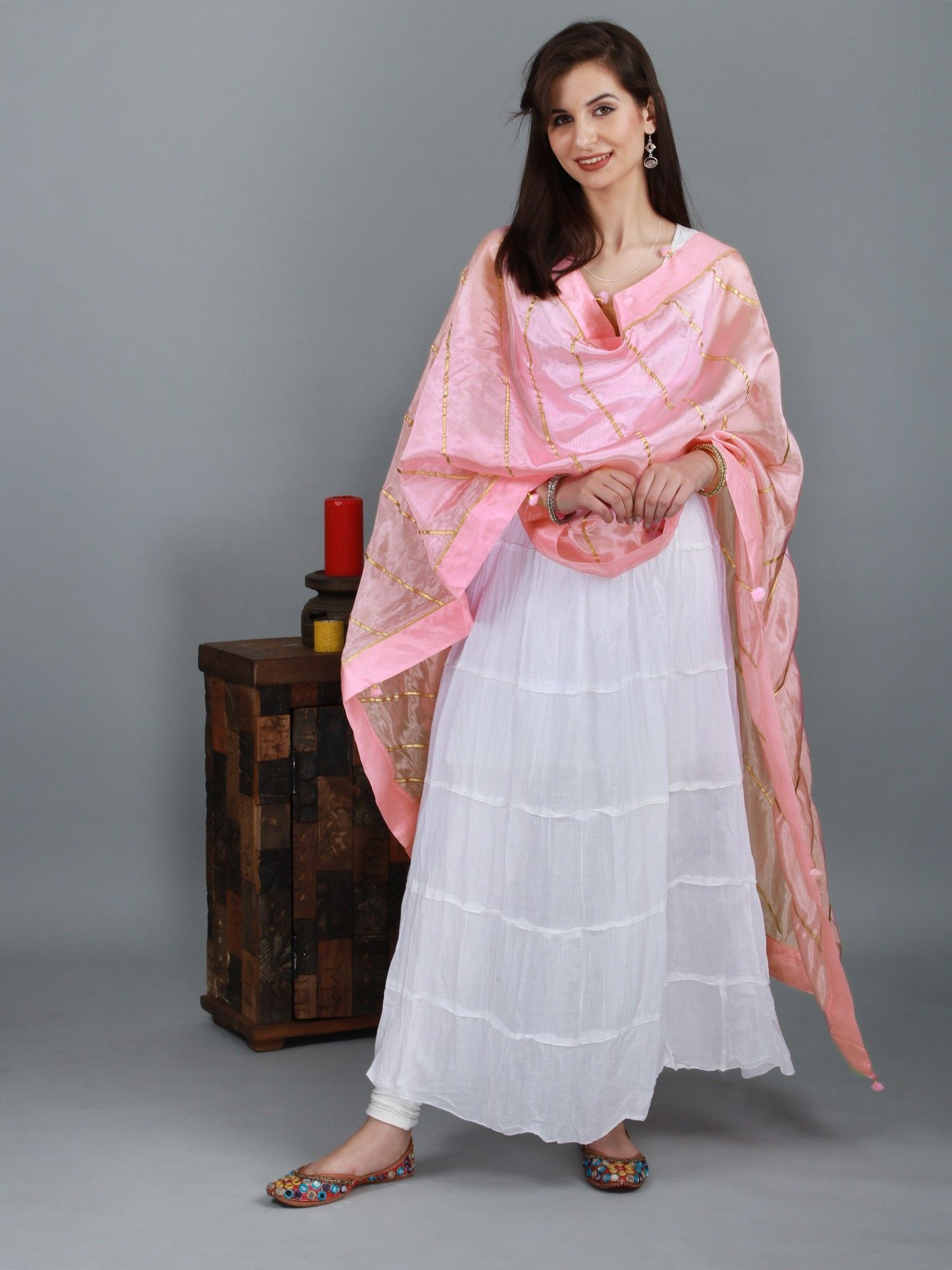 Sweet-Dreams Gota Dupatta from Amritsar with Patch Border and Pom-Poms