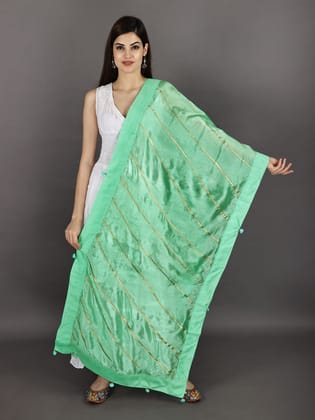 Spring-Bud Gota Dupatta from Amritsar with Patch Border and Pom-Poms
