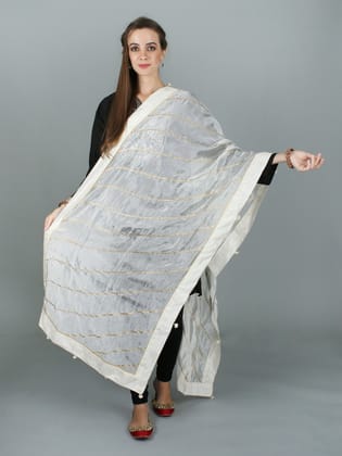 Star-White Gota Dupatta from Amritsar with Patch Border and Pom-Poms