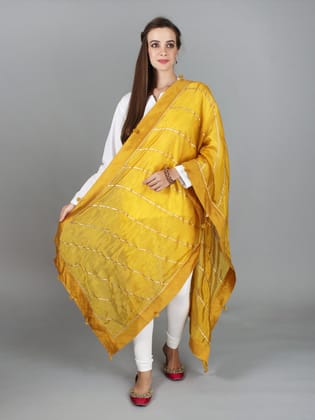 Nugget-Gold Gota Dupatta from Amritsar with Patch Border and Pom-Poms