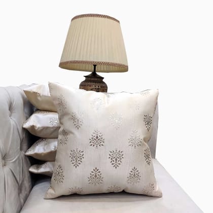 GOODVIBES Polyester Silver Floral Foil Printed Cream Square Cushion Covers (40 cm*40cm, 16 x 16 inch) Pack of 5
