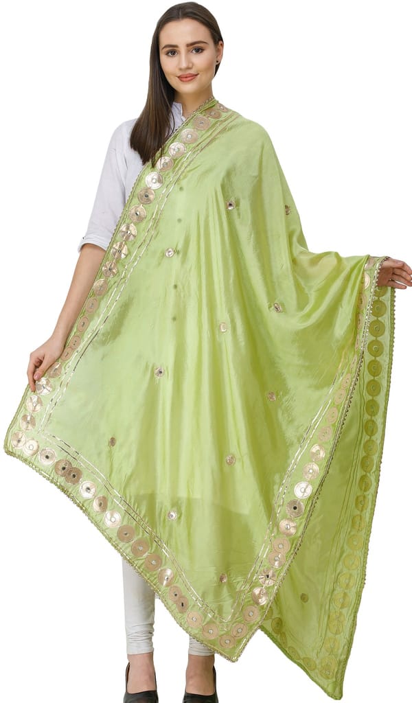 Greenery Dupatta from Amritsar Embellished with Patch Border - Dupattas & Shawls | Buy online on ZillyBuy