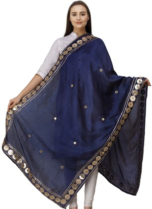 Patriot-Blue Dupatta from Amritsar Embellished with Patch Border