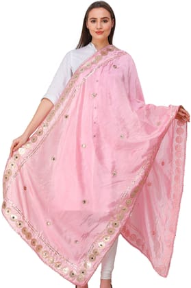 Cameo-Pink Dupatta from Amritsar Embellished with Patch Border