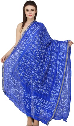 Dazzling-Blue Bandhani Tie-Dye Gharchola Dupatta from Jodhpur with Golden Thread Weave
