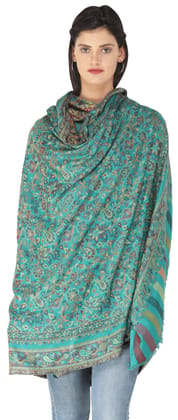 Ocean-Floor Kani Jamawar Stole with Woven Flowers and Paiselys in Multi-Color Thread