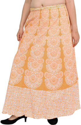 Sunflower Wrap-Around Long Skirt with Block-Print in Pastel Colors