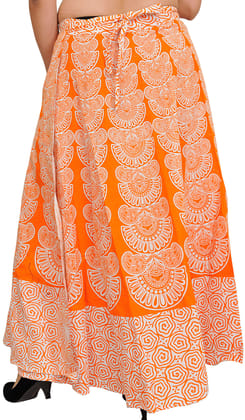 Orange-Peel Wrap-Around Long Skirt with Block-Print in Pastel Colors