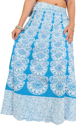 Methyl-Blue Wrap-Around Long Skirt with Block-Print in Pastel Colors