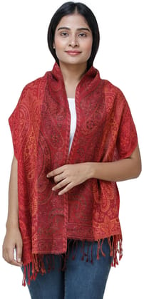 High Risk Red Reversible Jamawar Scarf from Amritsar with Woven Paisleys