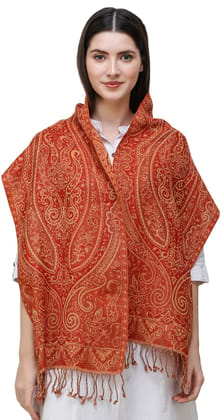 Ginger Reversible Jamawar Scarf from Amritsar with Woven Paisleys