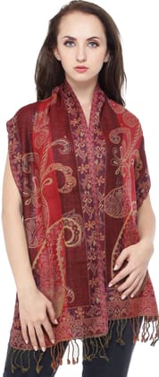 Clover Reversible Jamawar Scarf from Amritsar with Woven Paisleys
