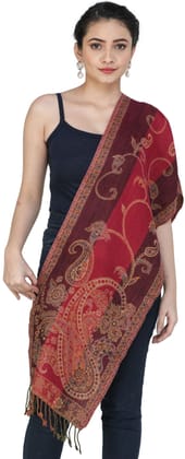 Burnt-Russet Reversible Jamawar Scarf from Amritsar with Woven Paisleys