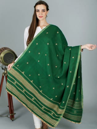 Jolly-Green Shawl from Kutch with Embroidered Flowers and Mirrors