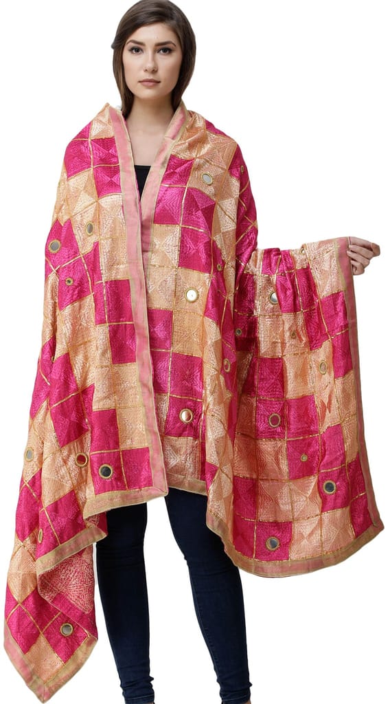 Very-Berry Phulkari Dupatta from Punjab with Embroidery All-Over and Mirrors - Dupattas & Shawls | Buy online on ZillyBuy