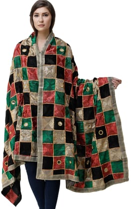 Scarlet And Juniper Phulkari Dupatta from Punjab with Embroidery All-Over and Mirrors