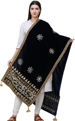 Navy-Blue Dupatta from Amritsar Embellished with Gota Patches on Border and Mirrors