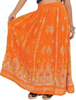 Paradise-Bird Long Skirt With Printed Flowers and Embroidered Sequins